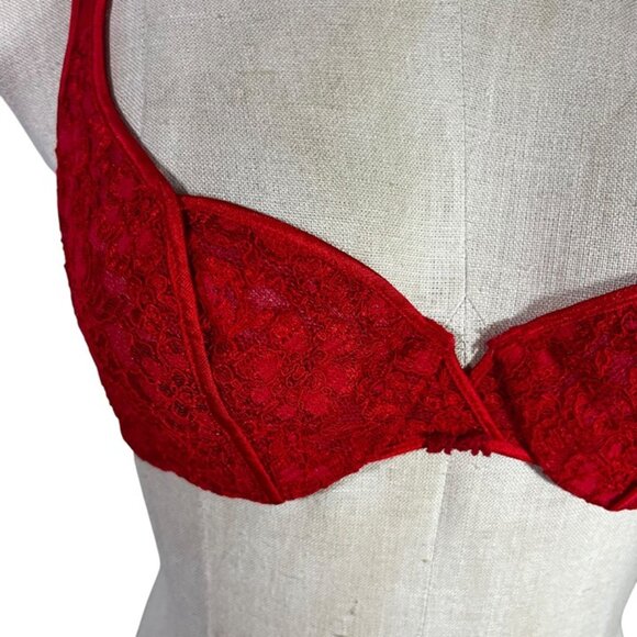 Vtg Christian Dior bra 32C red lace underwire not padded or lined semi sheer NWT - Picture 2 of 8